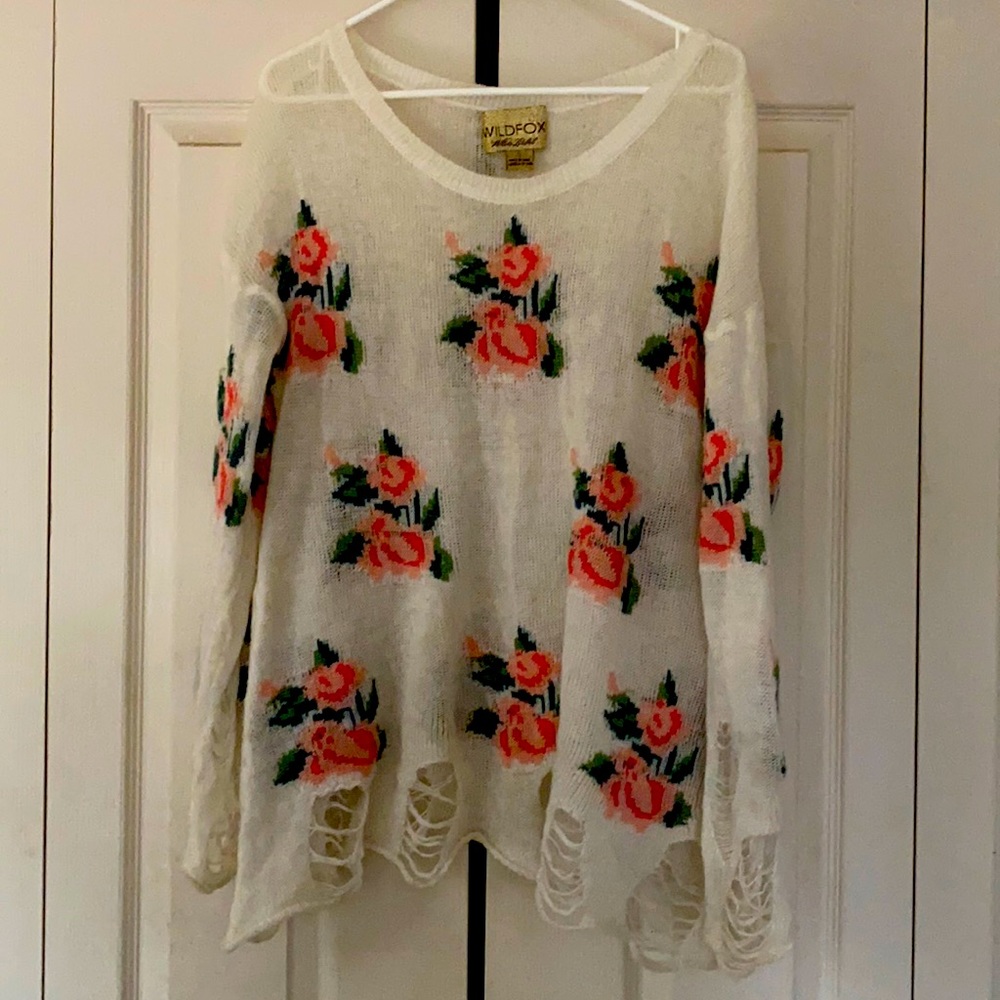 Wildfox White Label Distressed Lightweight Sweater